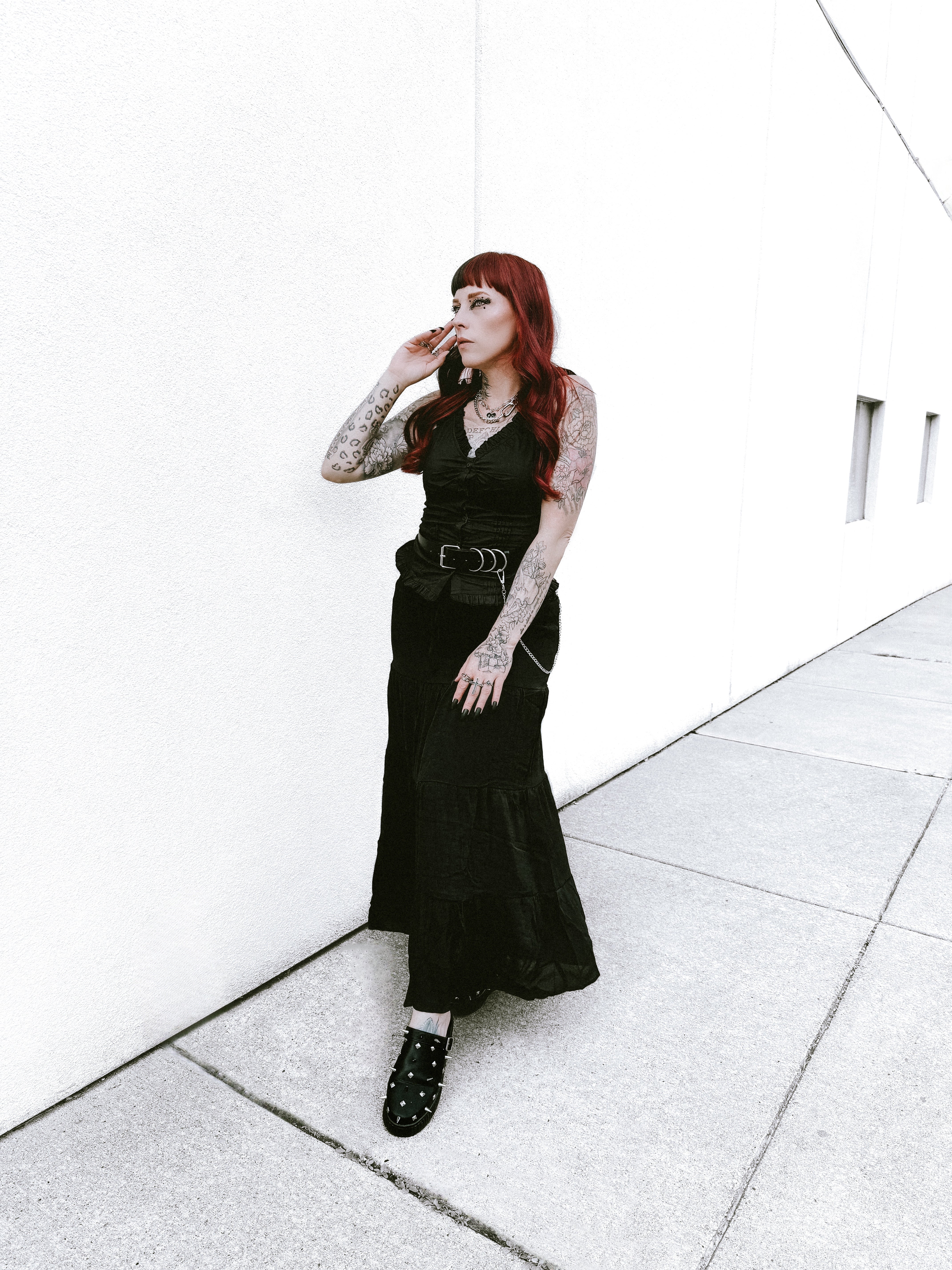 Concrete Smocked Maxi Skirt - Theblackcrownboutique