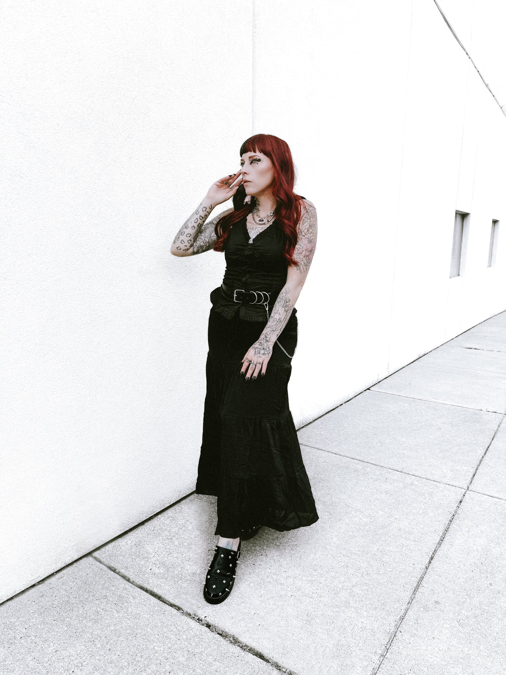 Concrete Smocked Maxi Skirt - Theblackcrownboutique