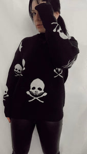 Soft Spine Skull V-neck Sweater