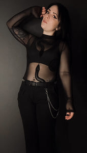 End of You Velvet Snake Mesh Bodysuit - Theblackcrownboutique