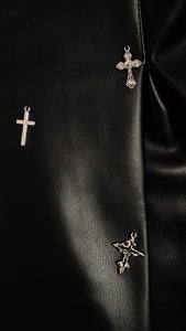 Primitive Leather Mini Dress With Cross Charms