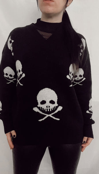 Soft Spine Skull V-neck Sweater – Theblackcrownboutique