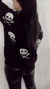 Soft Spine Skull V-neck Sweater