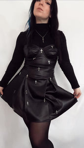 Primitive Leather Mini Dress With Cross Charms