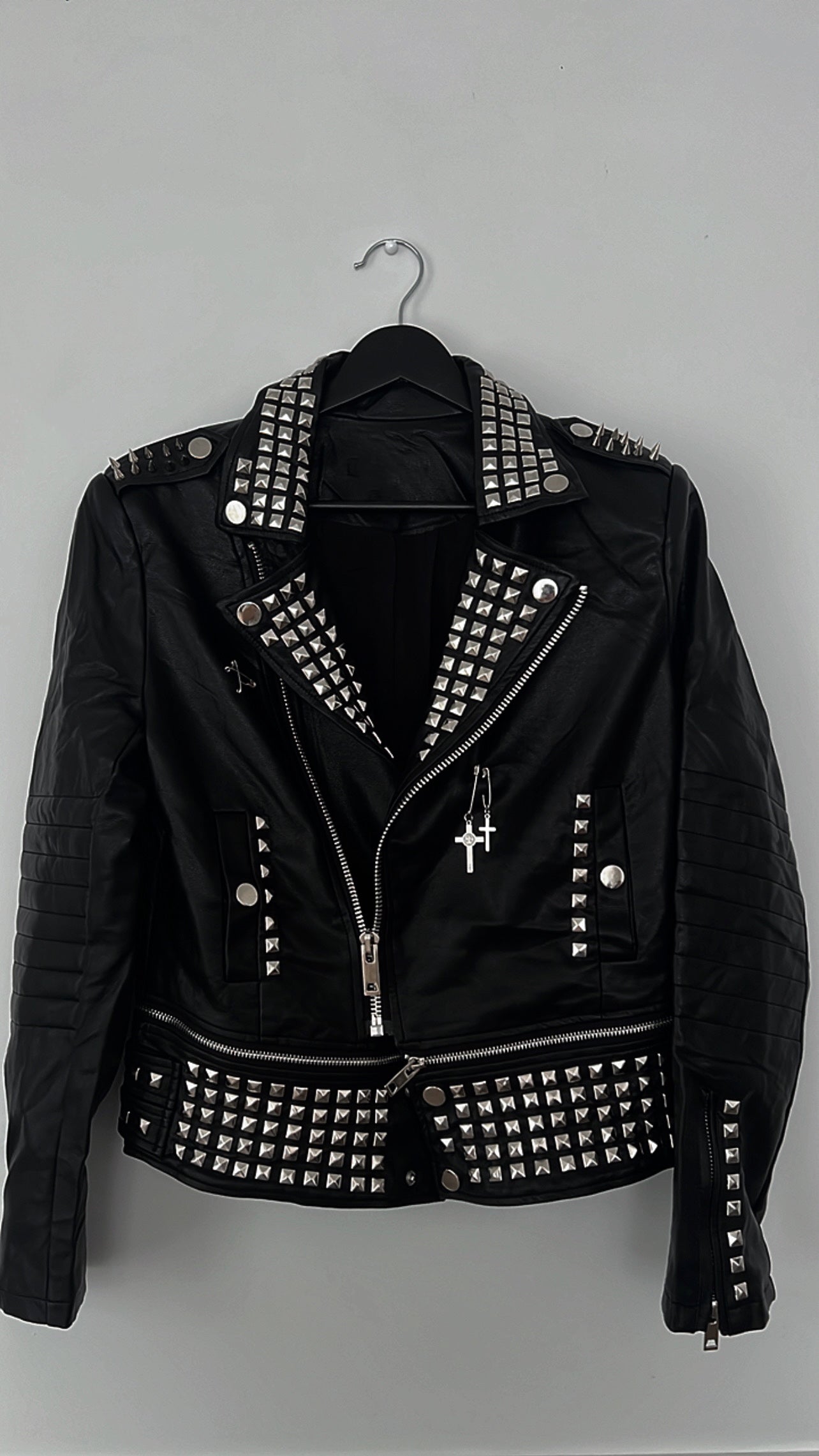 Royal Effect Faux Leather Moto Jacket - Theblackcrownboutique