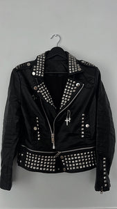 Royal Effect Faux Leather Moto Jacket - Theblackcrownboutique