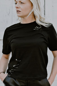 Doomswitch Safety Pin Crop Top - Theblackcrownboutique